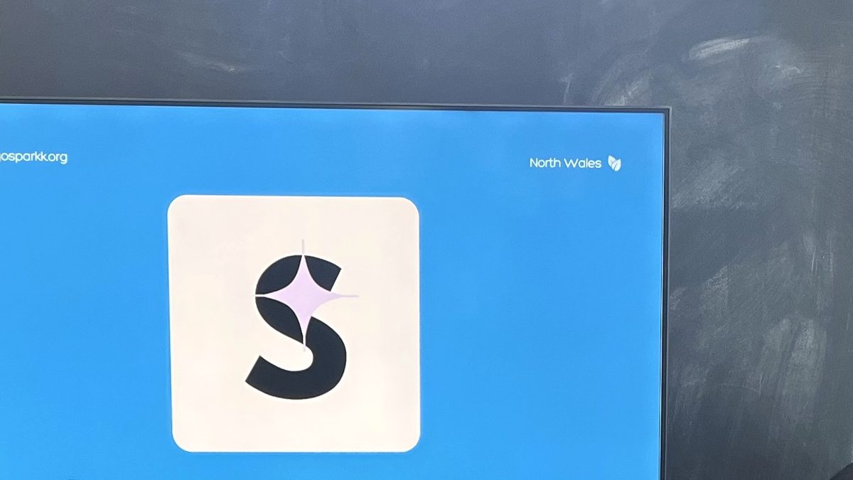 The sparkk logo on the classroom screen at North Wales Area Library.